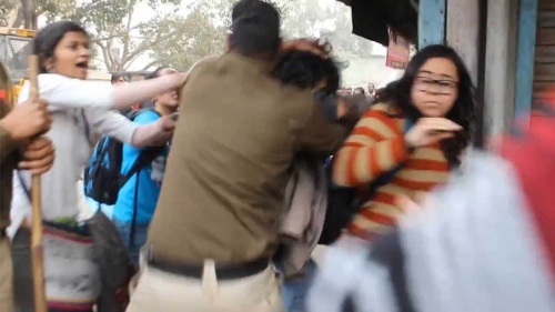 Watch Video: Delhi Police Beats Up Girls In Front Of RSS Office
