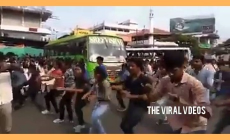 Angry Kerala Woman Thrashed A College Girl During Flash Mob At Bus Stop
